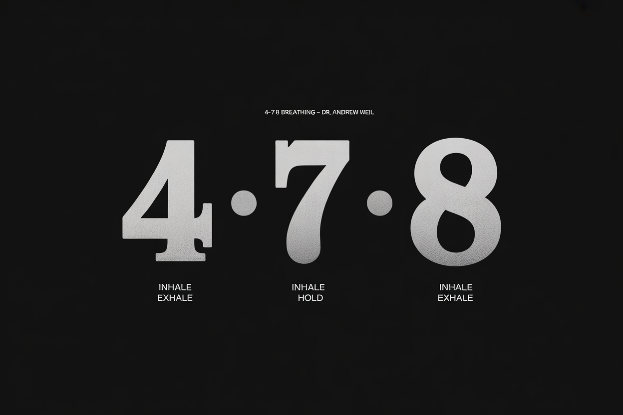 4-7-8 pattern: 4 second inhale, 7 second hold, 8 second exhale