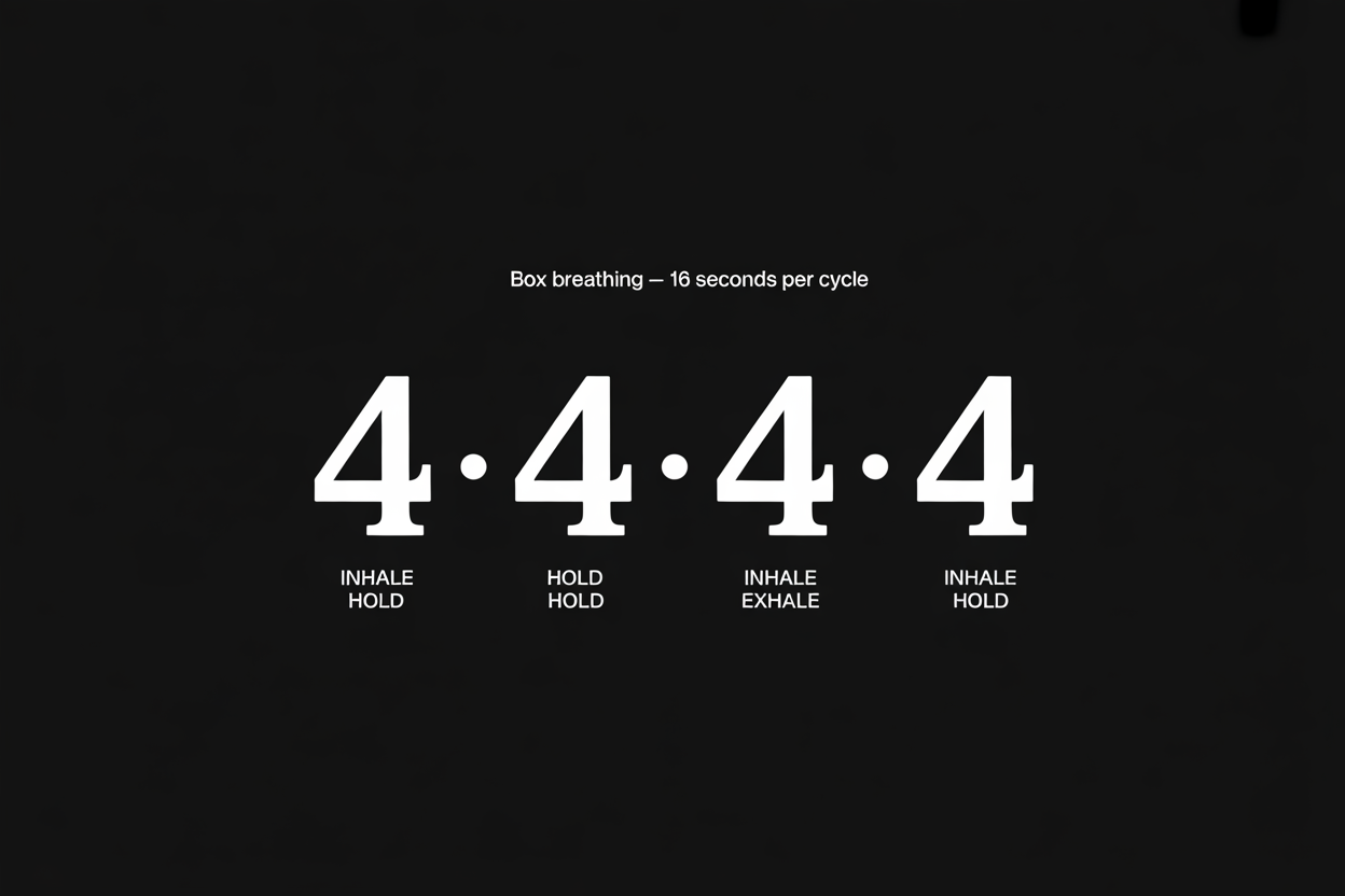Box breathing pattern: four equal phases of four seconds each